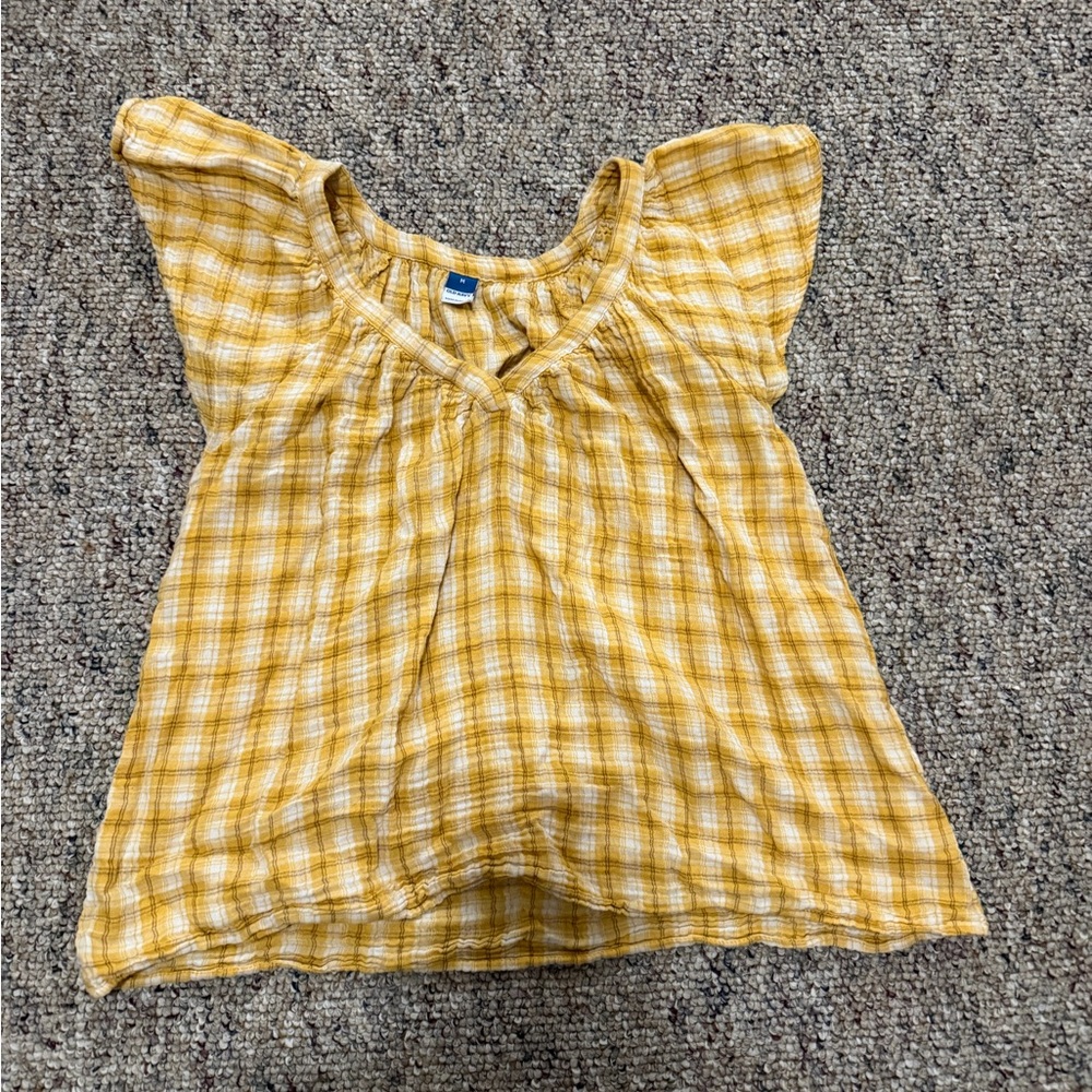 Yellow Plaid Flutter Sleeve Top
